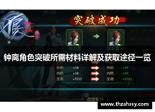 钟离角色突破所需材料详解及获取途径一览